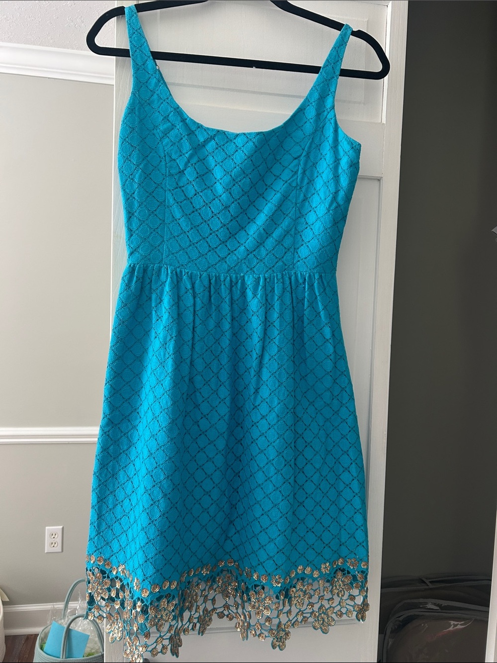 Lilly Pulitzer Blue Gold Sequin Cocktail Dress size 4